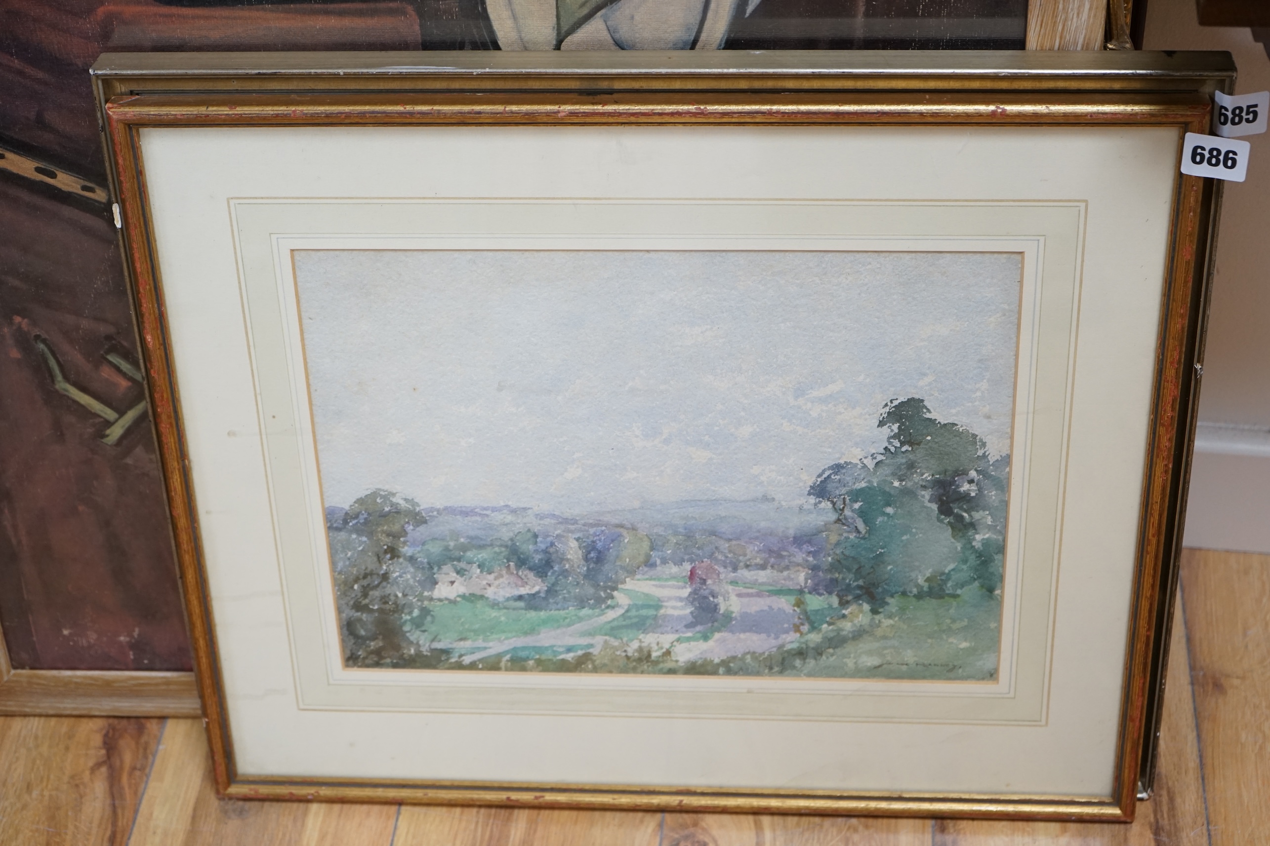 William Lee Hankey (1869-1952), watercolour, ‘Sussex view, Findon’, signed, 28 x 37cm. Condition - fair